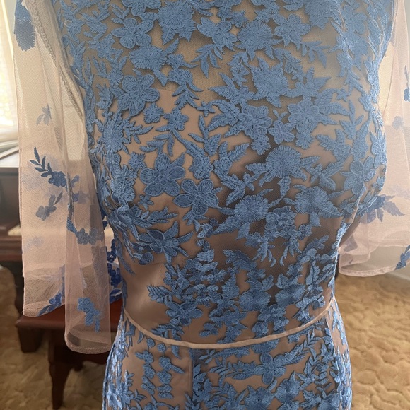 JS Collections Illusion Embroidered Capelet Gown - Picture 4 of 8